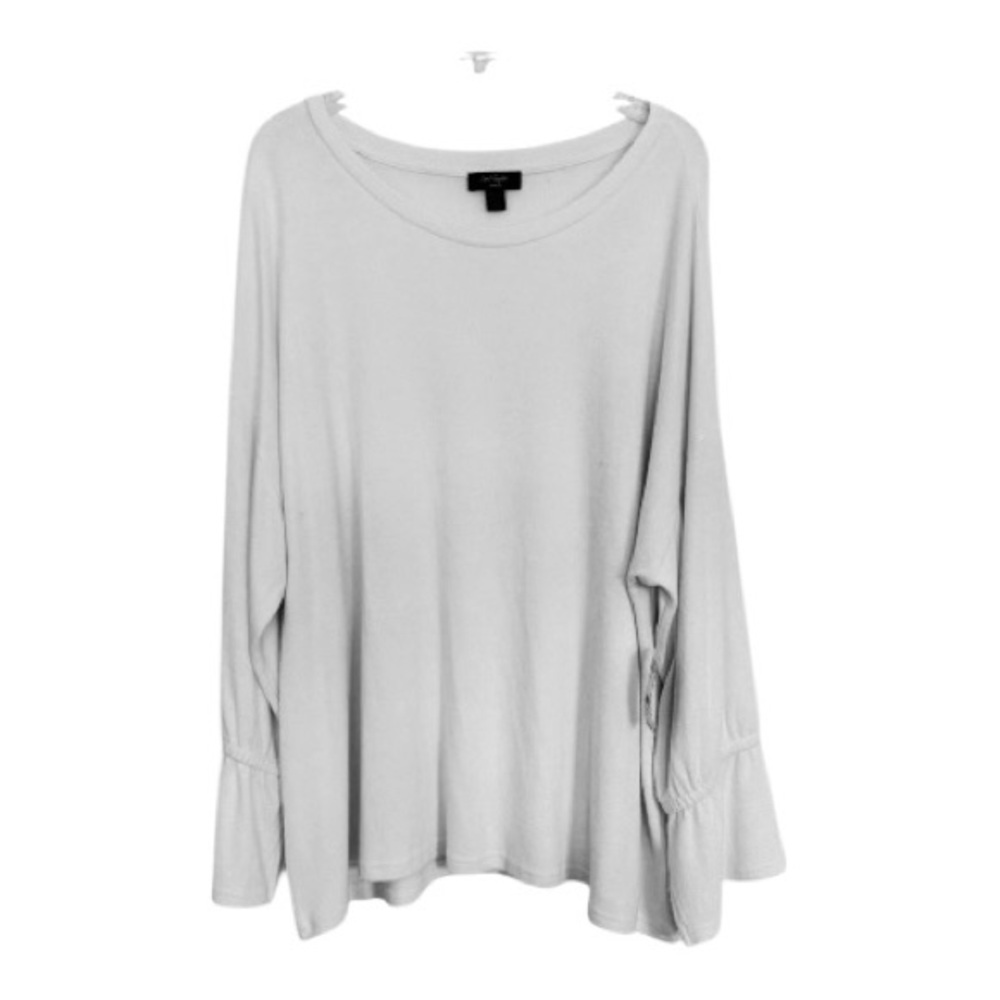 Lord & Taylor Woman White Ruffle Sleeve Pullover Knit Top Plus Size 1X